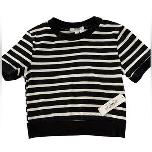 Atelier by Kirious Striped Ribbed Tee Size M | Black Cream | NWT Cropped Fit